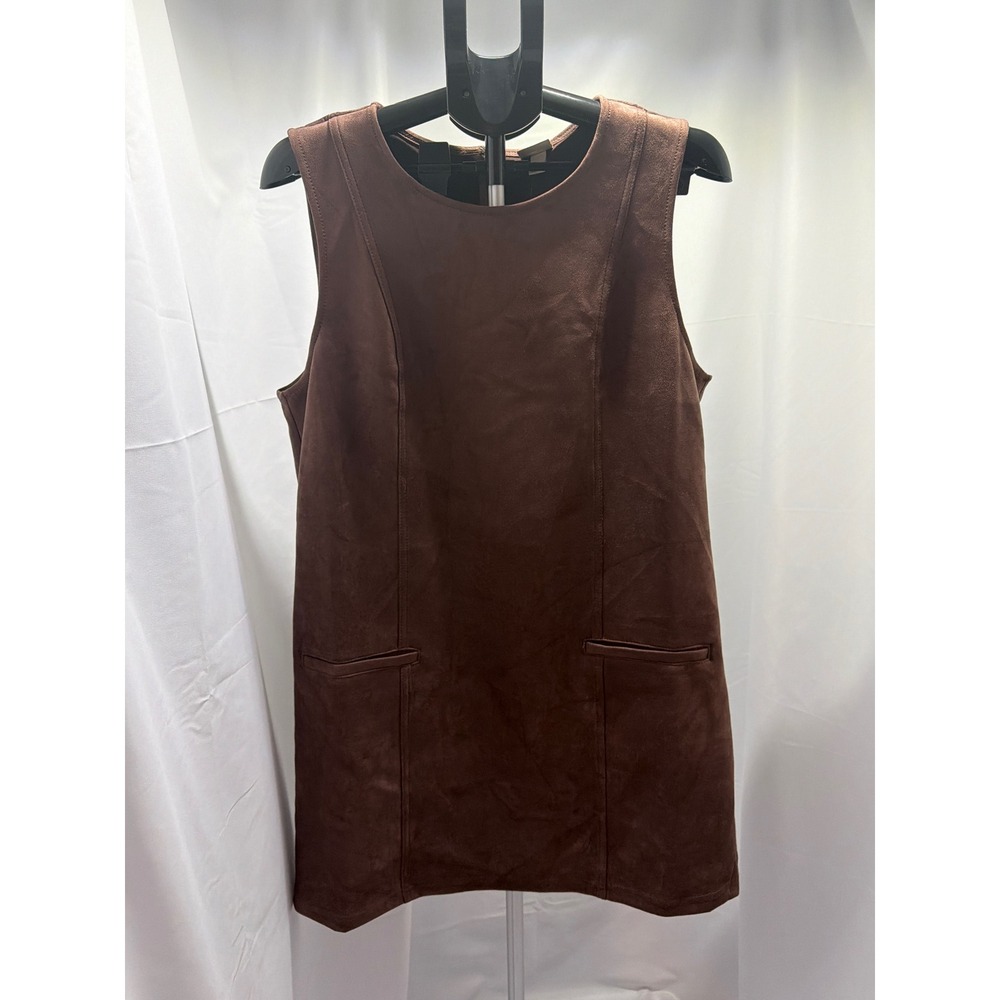 A New Day Brown Faux Suede Sleeveless Shift Mini Dress Size 16 NWT